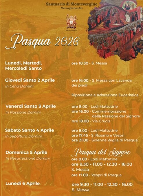 Pasqua 2026 al Santuario di Montevergine - programma