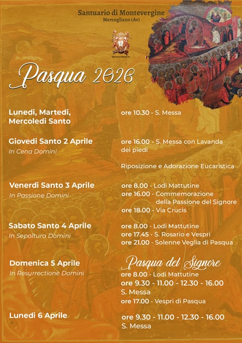 Pasqua 2026 al Santuario di Montevergine - programma